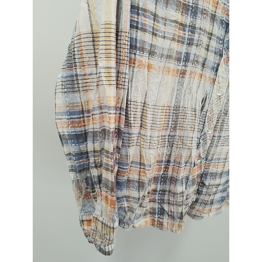 American Sweetheart Womens Plaid Long Sleeve Button Up Distressed Shirt - Picture 7 of 9